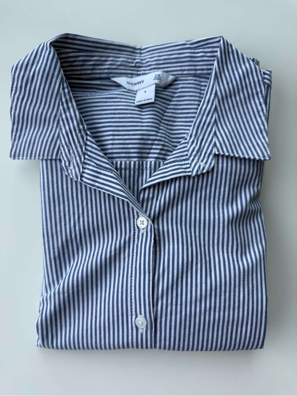 Old Navy Navy and White Vertical Stripe Button-Up Shirt